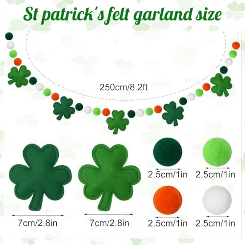 Jansun 8.2ft 3D St Patrick's Day Shamrock Felt Garland