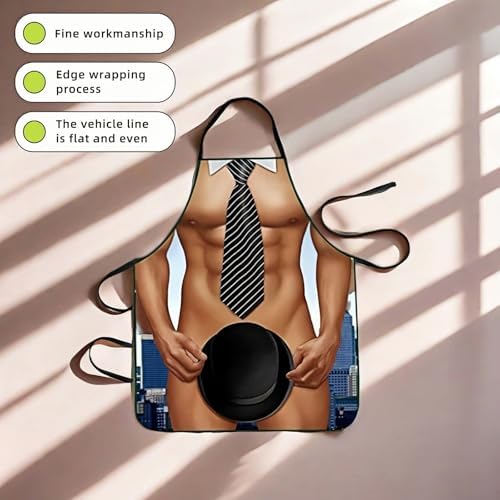 Hilarious Muscle Man Apron for Men - Adjustable Waterproof BBQ Apron, White Elephant Present for Husband and Dad