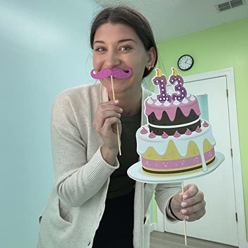 13th Birthday Photo Booth Props - 41-pc Photo Prop Kit with 8 x 10-Inch Sign, 60 Adhesive Pads, 45 Sticks - Teen Girl Photo Booth Props - Party Supplies 13th Birthday