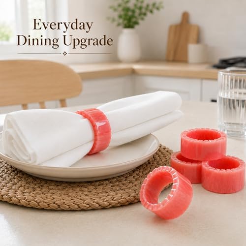 CLEENTABLE Pink Resin Napkin Rings, Set of 12