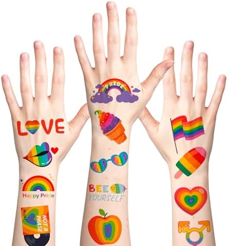 HSHFAMIIY Pride Accessories - Pride Tattoos, 120Pcs Pride Temporary Tattoos for Adults – Rainbow LGBTQ Fake Tattoos Waterproof, Love is Love Gay Pride Accessories for Parade, Pride Decorations