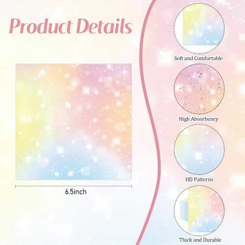 50 Pcs Pastel Paper Napkins 6.5 x 6.5 Inches, Rainbow Theme Disposable Luncheon Dinner Party Napkins Cocktail Napkin for Baby Shower Weddings Birthday Party Decorations (Pastel)