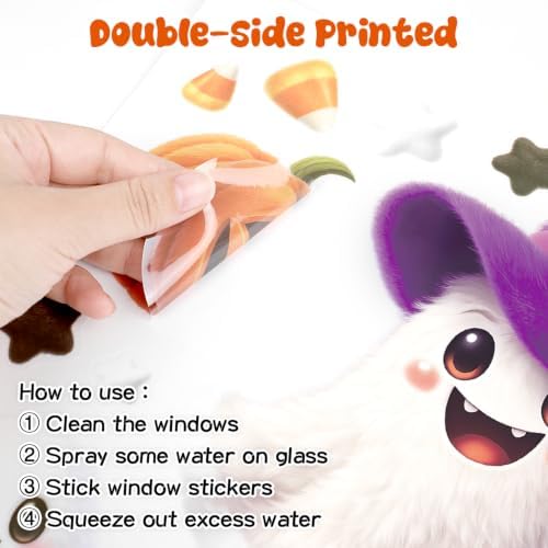 SULOLI 8 Sheet Halloween Window Clings, Plush Ghost Reusable Window Decals