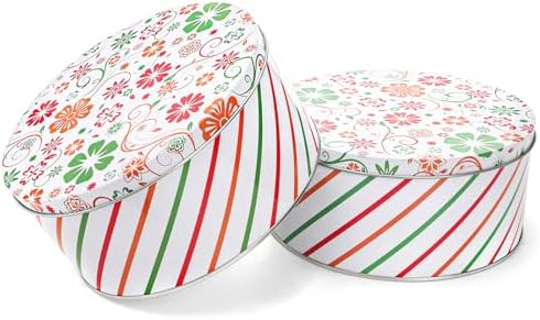 Yopay 3 Pack Round Decorative Cookie Tins, Food Safe Metal Gift Tins