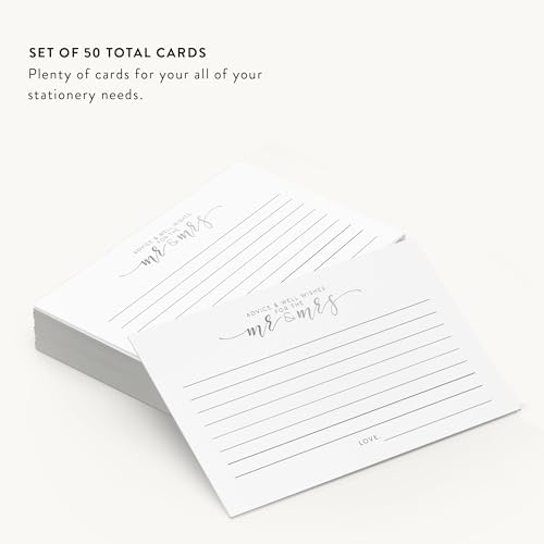 Dashleigh Bridal Shower Advice Cards - 50 Gold Foil Recipe & Newlywed Advice Cards, 4x6 Wedding Games Activity, Double-Sided Bridal Shower Decorations & Gifts (200, Silver Foil)