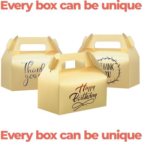 UnicoPak 30 Pack Gold Gable Treat Boxes, Party Favor Boxes, Gift Boxes for Kids, for Snacks, Candy, Toys, Birthday Party, Wedding, Halloween, Christmas – 6.5x3.5x3.5 Inches