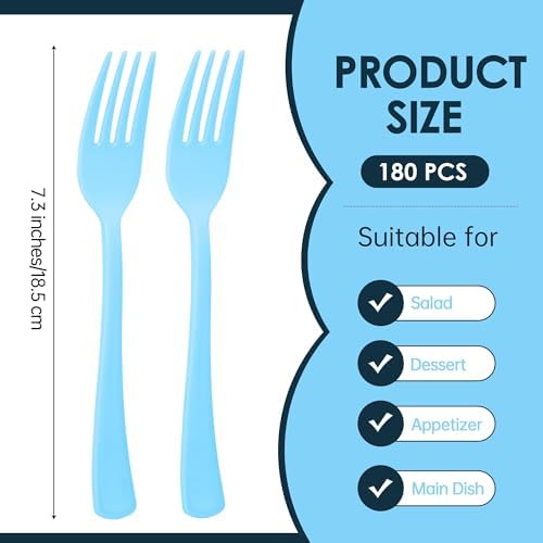 Kochorie 180 Pcs Light Blue Plastic Forks Disposable Silverware Heavy Duty Plastic Cutlery Set Heat Resistant Durable Utensils Flatware for Party Wedding Birthday Supplies and Daily Use