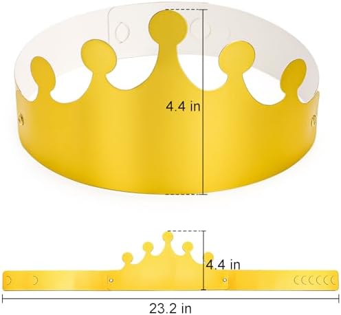 Okllen 100 Pcs Gold Paper Crowns for Adult, Bulk Adjustable Party Hats for Birthday, Baby Shower, Photo Props, Celebration Supplies (Foldable)