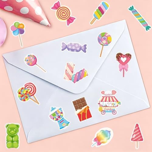 500PCS Christmas Stickers 16 Styles Candy Sticker Rolls Adorable Lollipop Stickers 1in Self-Adhesive Waterproof Vinyl Sticker Decor for Birthday Party Envelopes Scrapbook Decorations