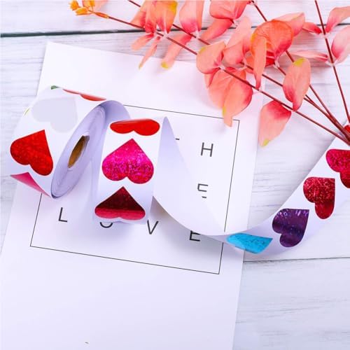 1000Pcs Shining Laser Heart Stickers,1Inch Scrapbook Heart & 1.5inch Romance Love Stickers for Kids Valentine’s Day Supplies Valentines Day Mothers Day Decor