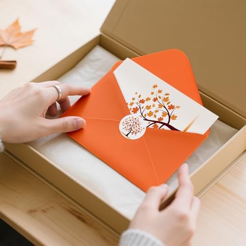 Whaline 48 Pcs Fall Greeting Cards Autumn Tree Blank Note Cards with Envelopes Stickers for Autumn Holiday Birthday Party, 4 x 6 Inch