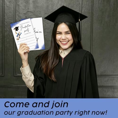 Blue Glitter Graduation Invitations 2026 with Envelopes - 20 Pack Class of 2026 Graduation Party Invitations, 4x6 Inch Fill-in Graduation Announcements for High School or College - A03