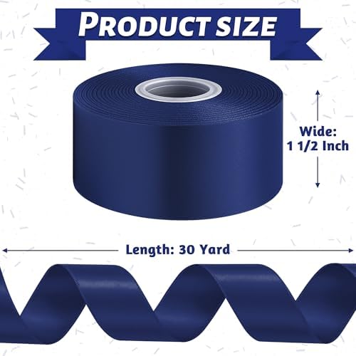 30 Yards 1 1/2 in Navy Blue Ribbon for Gift Wrapping Graduate Birthday
