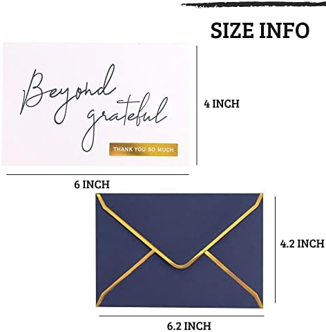 Navy Beyond Grateful Thank You Cards with Envelopes - 36 PK - Navy Thank You Notes with Gold Foil Letterpress 4x6 Inches Blank Note Cards for Business Graduation Wedding Baby Shower Funeral Sympathy