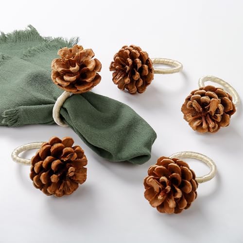 Christmas Napkin Rings Set of 8, Pinecone Napkin Rings, Handmade Cloth Napkin Holder with Cloth Buckles for Christmas/Thanksgiving/Wedding Party Dinner Table Decoration
