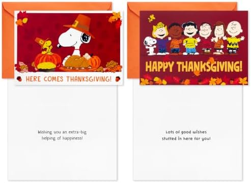 Hallmark Peanuts Thanksgiving Cards Assortment, Snoopy and Friends (16 Assorted Cards with Envelopes)