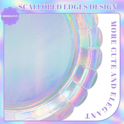 NatNarr 30 Pack Iridescent Plates, 9" Holographic Dessert Cake Plates