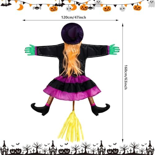 Halloween Decorations Outdoor, Solar Witch, Orange Purple-Large