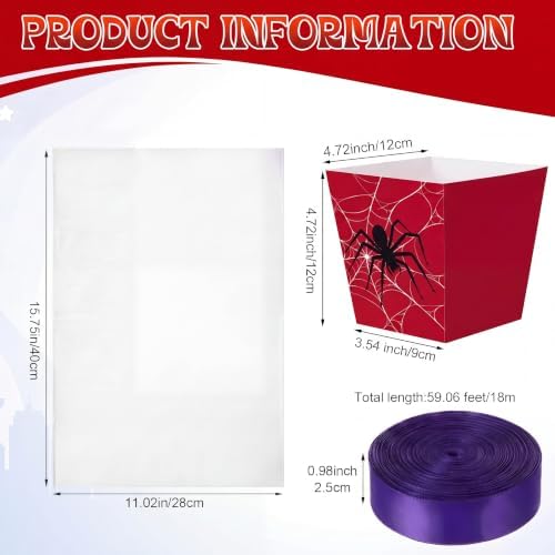 Pajean 24 Sets Spider Popcorn Boxes with Cellophane Bags and Ribbon