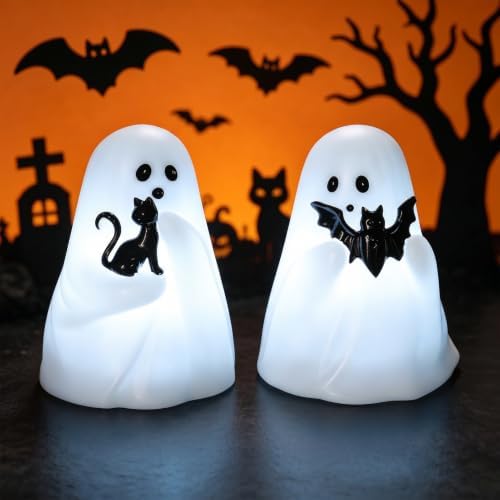 GenSwin Bat & Cat Ghost Halloween Ghost Flameless Candles with Timer