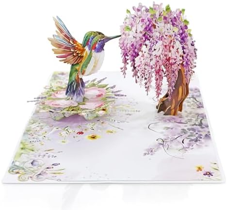 CUTPOPUP HummingBird Wisteria Pop Up Birthday Cards for Women, 3D Flowers Birthday Greeting Card for Her Wife Mum Valentines Card Anniversary Happy Mothers Day Cards (Wisteria) US8-AN162US