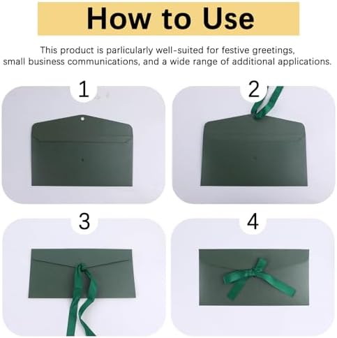 20 Pack Pearlescent Green Decorative Envelopes with Ribbon Bow, 8x4 Inch Christmas Cash Gift Envelope, Greeting Invitation Envelope Classical Pure Set for Wedding Birthday Festival and Party