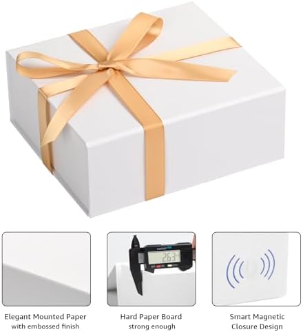 LIFELUM White Magnetic Gift Box for Wedding Presents, 8"x7"x3"