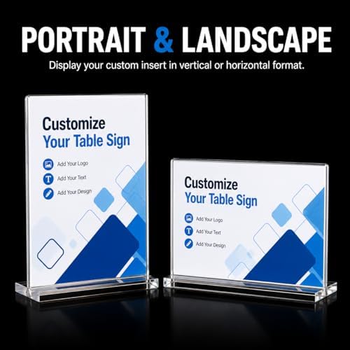 Custom Acrylic Table Sign with Printed Insert, Clear Acrylic Holder Stand with Personalized Paper Display, Design Your Own Table Sign for Wedding Reception, Party, Business Counter, Event & Table Decor