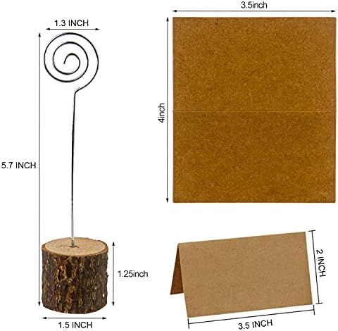 20 Pcs Wood Place Card Holders, Rustic Wood Table Number Holders Stands and 30 Pcs Kraft Place Cards, Wooden Name Cards Photo Holders for Wedding Party Sign Food Cards Label