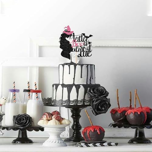 1 PCS A Little Boo is Almost Due Cake Topper Pink Glitter Halloween Baby Shower Cake Pick Spider Bat Ghost Boo Cake Decoration for Halloween Baby Shower Theme Birthday Party Cake Decorations Supplies