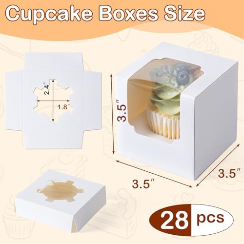 Hoewina 28 PCS Cupcake Boxes, Individual Cupcake Containers with Window