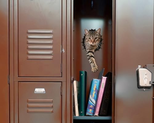 FLFK Cute Cat Wall Decal - Removable Peel and Stick Cat Sticker with 3D Effect for Toilet Kitchen Offices Locker Car Decor, Tabby Breaking Through