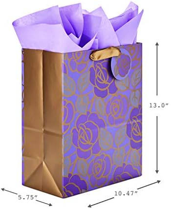 Hallmark 13" Large Gift Bag with Tissue Paper (Flowers, Gold Accents)