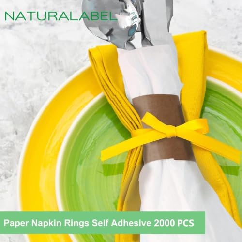 NATURALABEL Self-Adhesive Napkin Bands, Pack of 2,000, Brown