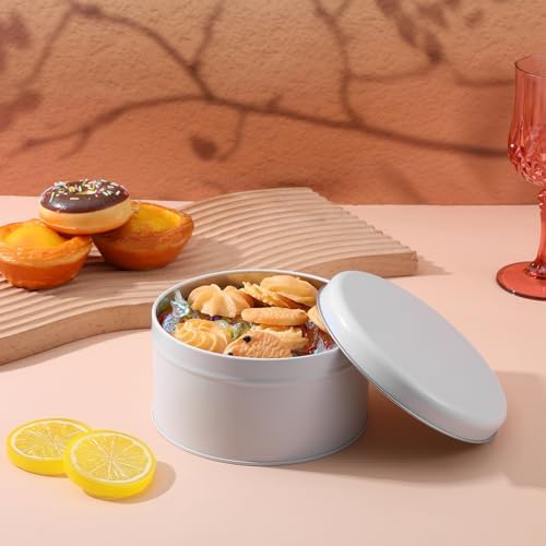 10 Pack Pure White Cookie Tins with Lids Round Mini Cake Gift Metal Empty Tin Cookies Container Tin Cans with Lids for Cakes Tinplate Box for Storing Snack Chocolate Baking