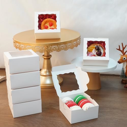 XINHPKGG 40 Pcs Cookie Boxes 4x4x2 Inch Bakery Boxes with Window Treat box