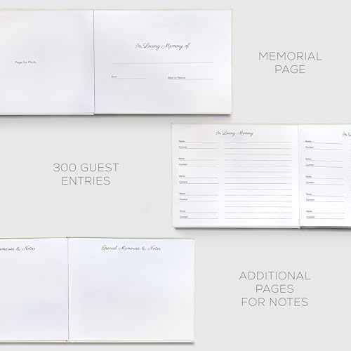Rymori Funeral Guest Book for Memorial Service - with Pen, Cards, Table Sign & Back Pocket, Guests Sign in Book Celebration of Life | in Loving Memory Memorial Service Guest Book, White Natural Linen