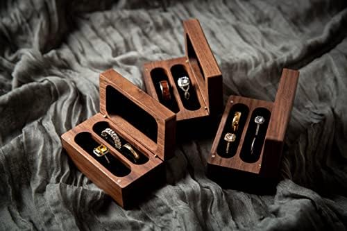 MUUJEE Quad Wooden Ring Box for Wedding Ceremony - Engraved Ring Holder Box for Engagement Proposal Anniversary and Valentines Day Gift for Him or Her (Blank Box)