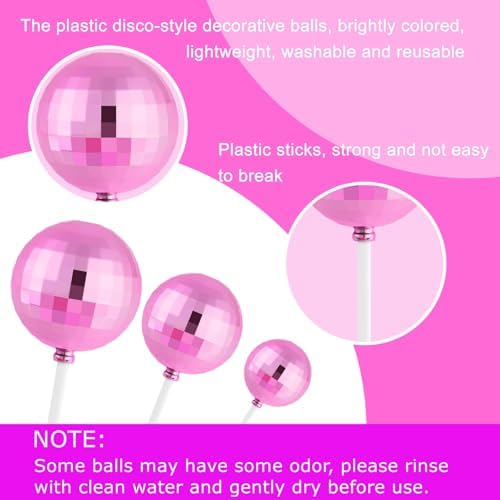 ASTARON 20 Pcs Pink Disco Balls Cake Topper Decorations for Birthday Cake