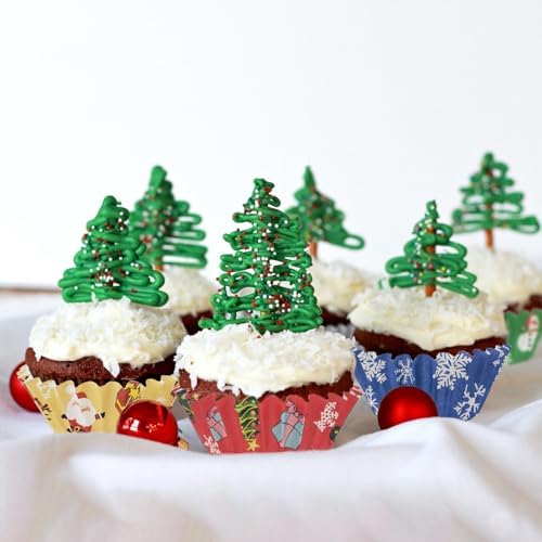 Christmas Cupcake Muffin Liners - 300 Count Xmas Baking Cup Cake Liners Paper, Merry Christmas Eve Cupcake Liner Candy Wrappers Cookies Wrap Chocolate Mold for Bakeware Party Supplies (Large)