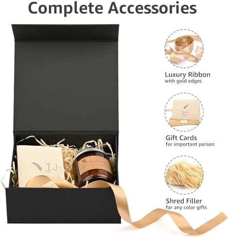 LIFELUM Black Magnetic Gift Box for Birthday Presents, 8"x7"x3"