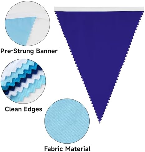 jijAcraft 39Ft Blue Party Banner, 42Pcs Cotton Triangle Flags, Boy Baby Shower Bunting, Nautical Theme Decor Pennant, Royal Blue Party Decoration Banner for Graduation, Birthday, Wedding