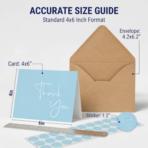 XXINMOH 100 Pack Thank You Cards With Envelopes Bulk Set & Stickers - 4x6 inch Blank Thank You Notes Bulk Box Set - Large Note Card Small Business, Wedding, Baby Shower & Bridal Shower - Light Blue