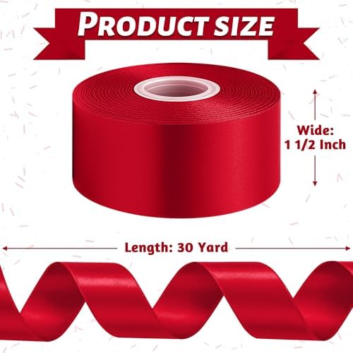 1 1/2 in 30 Yards Wine Red Ribbon for Gift Wrapping Christmas Decor Crafts