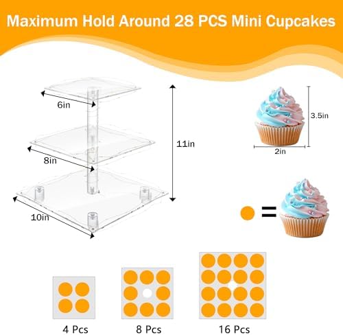 YestBuy 3 Tier Cupcake Stand with Yellow LED String Light for 24 Cupcakes