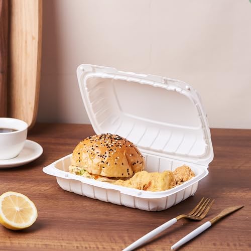 Jaluxing 9X6 1-Compartment 50-Pack Plastic Clamshell Food To Go Box Containers Carryout For Sandwich Salad Heavy Duty Disposable Hinged With Secure Snap Lid (Formerly FULING)