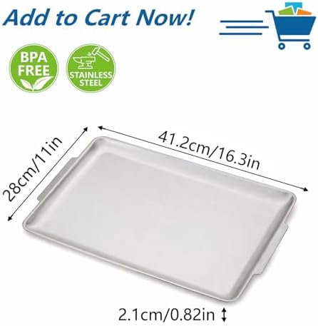16.3" x 11" Large Serving Platters Set of 2, Stainless Steel Heavy-Duty Large Serving Trays, Silver Rectangular Plates for Food, Fruit, Party, Wedding, Christmas, Chip and Scratch Resistant