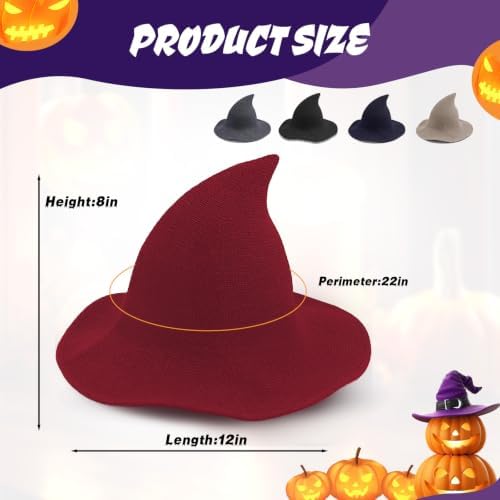 Women Witch Hat for Halloween Wool Hats Wide Brim Spire Knitted Cap for Party Masquerade Cosplay Costume Daily