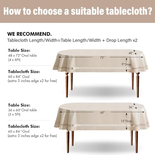 MIULEE Beige Oval Tablecloth with Decorative Cutouts 60x84 Inch
