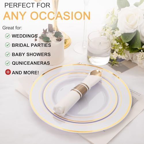 400PCS Pre Rolled Gold Plastic Silverware Set Heavy Duty for Wedding